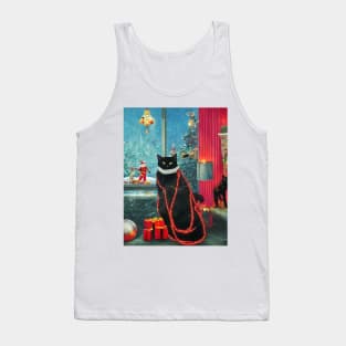 Santa cat tangled up in lights christmas santa Tank Top